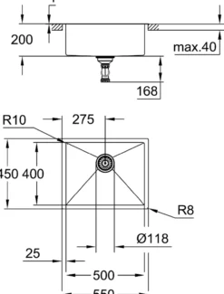 Grohe k700 kjøkkenkum 55x45 cm m/avløpsgarnityr rustfritt stål