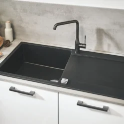 Grohe k500 kjøkkenkum 100x50 cm sort kvartskompositt m/avløpsgarnityr