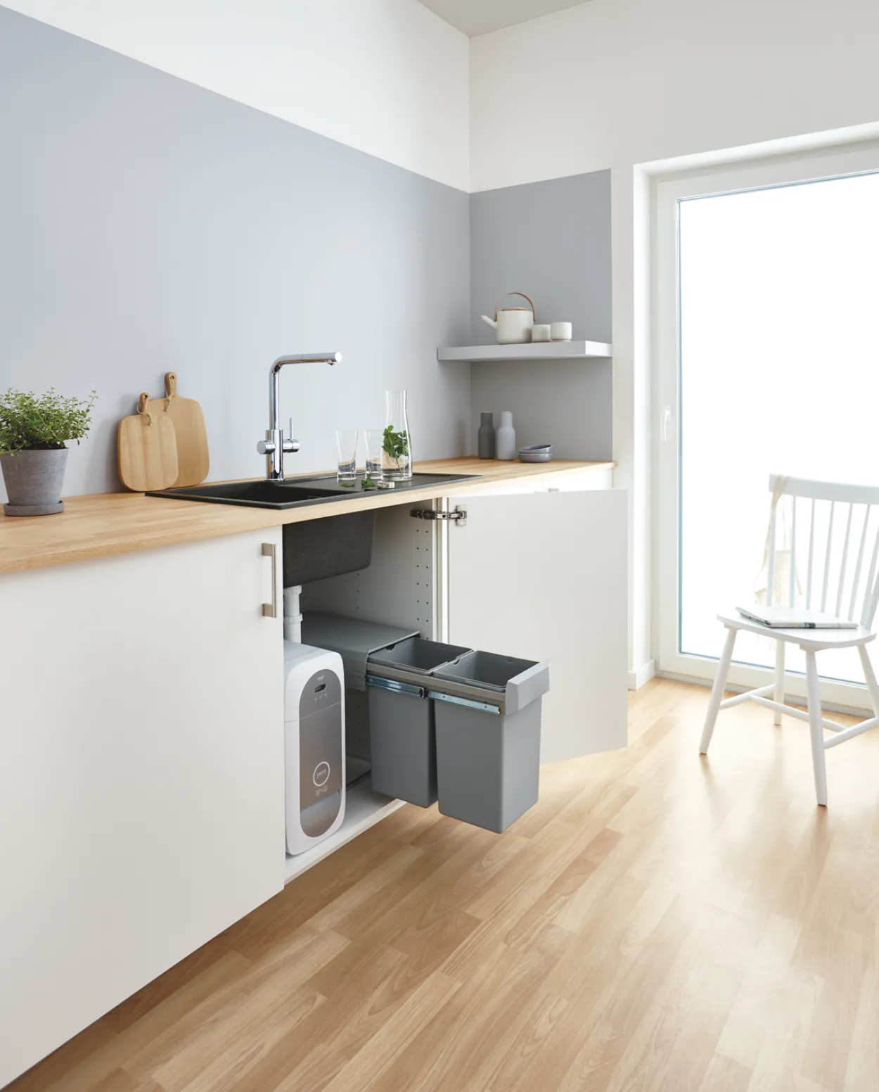 Grohe k500 kjøkkenkum 100x50 cm sort kvartskompositt m/avløpsgarnityr