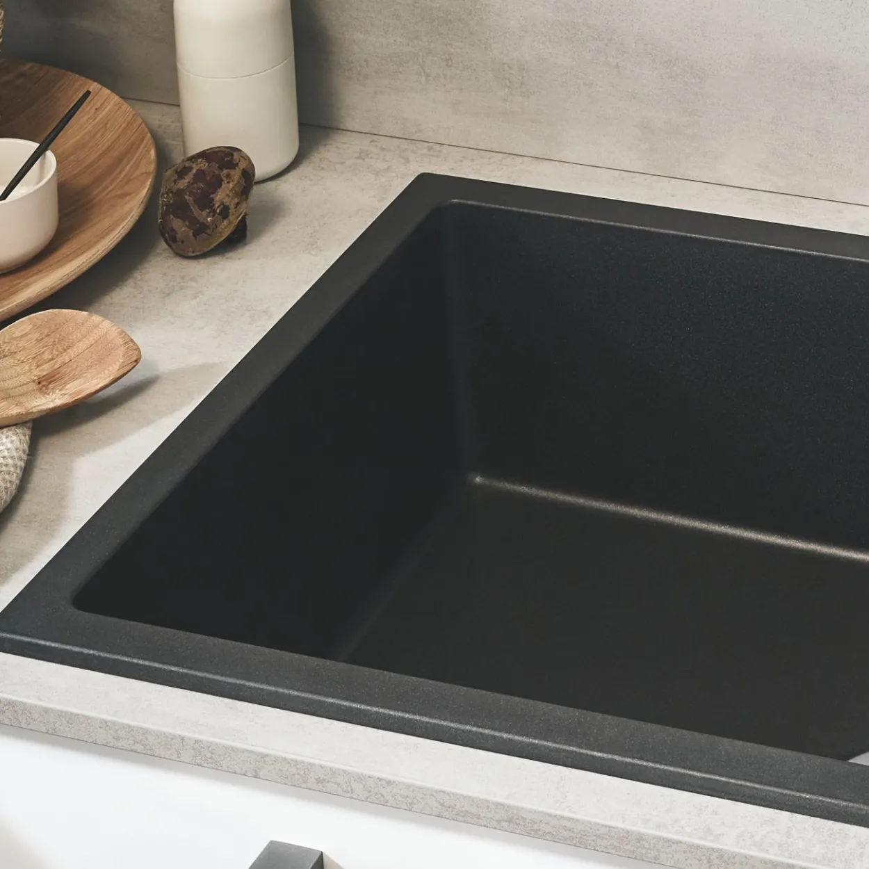 Grohe k500 kjøkkenkum 100x50 cm sort kvartskompositt m/avløpsgarnityr
