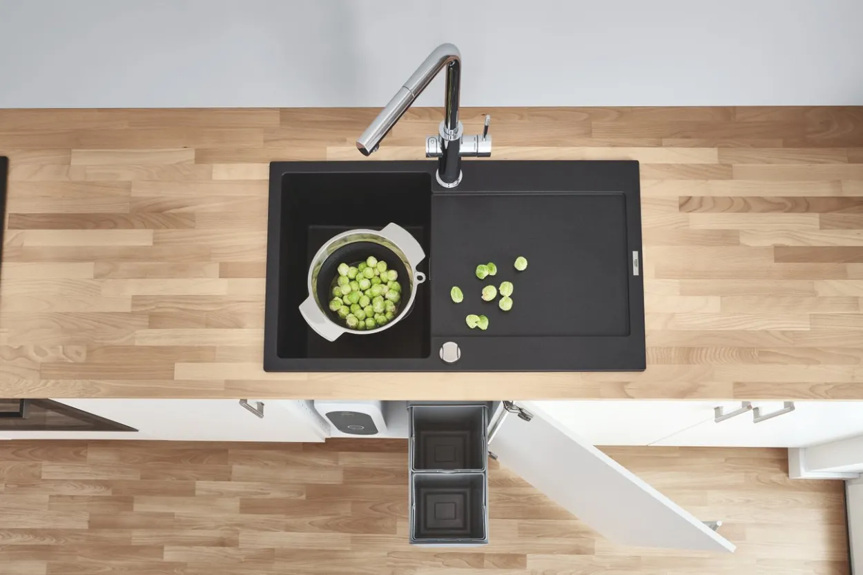 Grohe k500 kjøkkenkum 100x50 cm sort kvartskompositt m/avløpsgarnityr