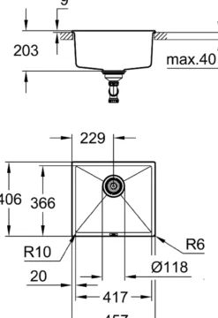 Grohe k700u kjøkkenkum 45,7 x 40,6 cm sort kvartskompositt m/avløpsgarnityr