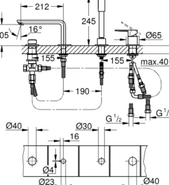 Grohe lineare 4-hulls kar- og dusjkombinasjon