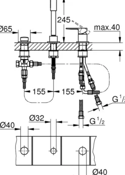 Grohe lineare 3-hulls kar- og dusjkombinasjon krom