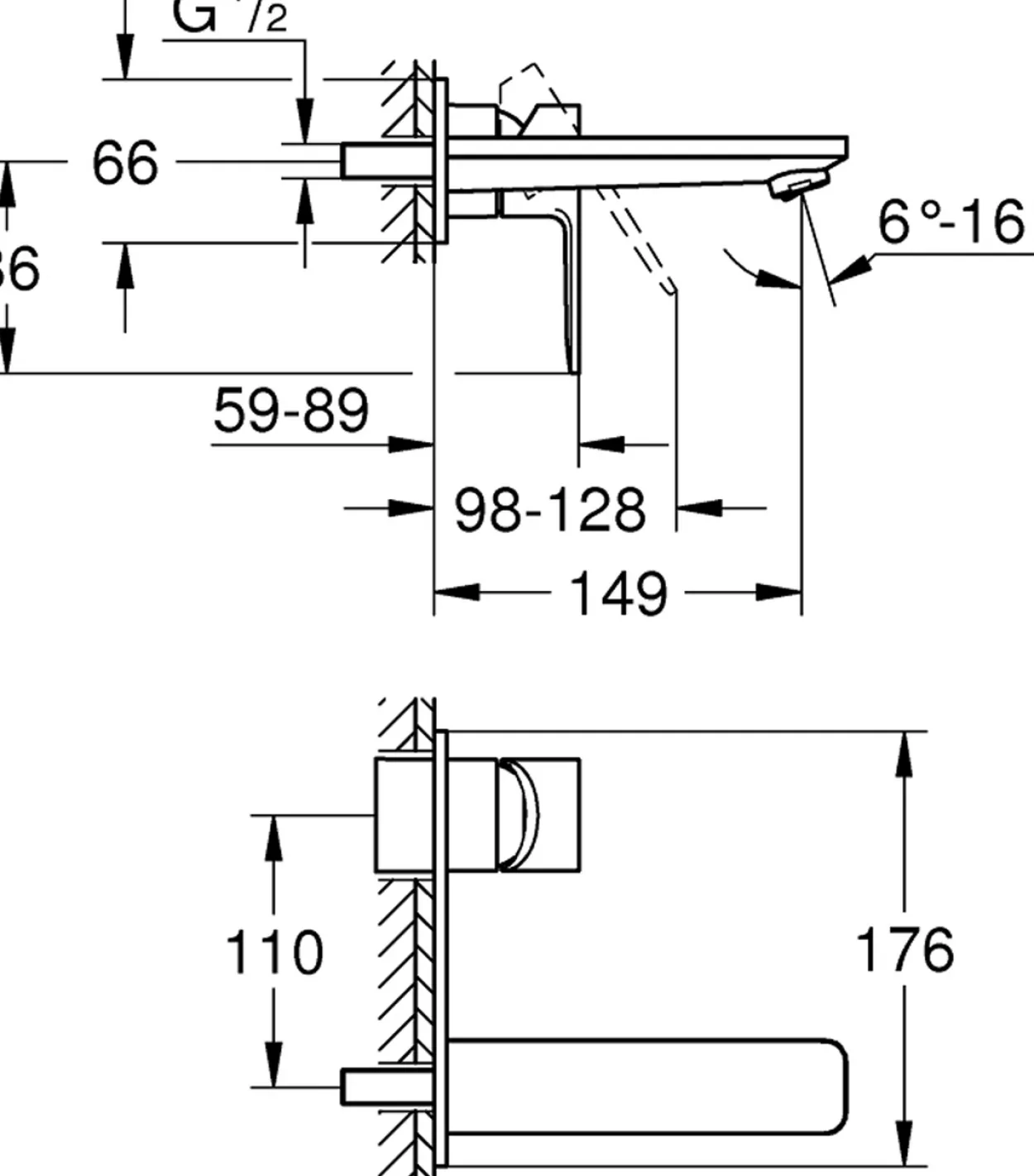 Grohe lineare 2-hulls servantbatteri m børstet hard grafitt