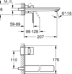 Grohe lineare 2-hulls vegghengt servantbatteri large