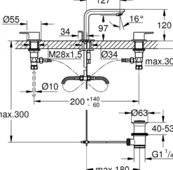 Grohe lineare m 3-hulls servantbatteri krom