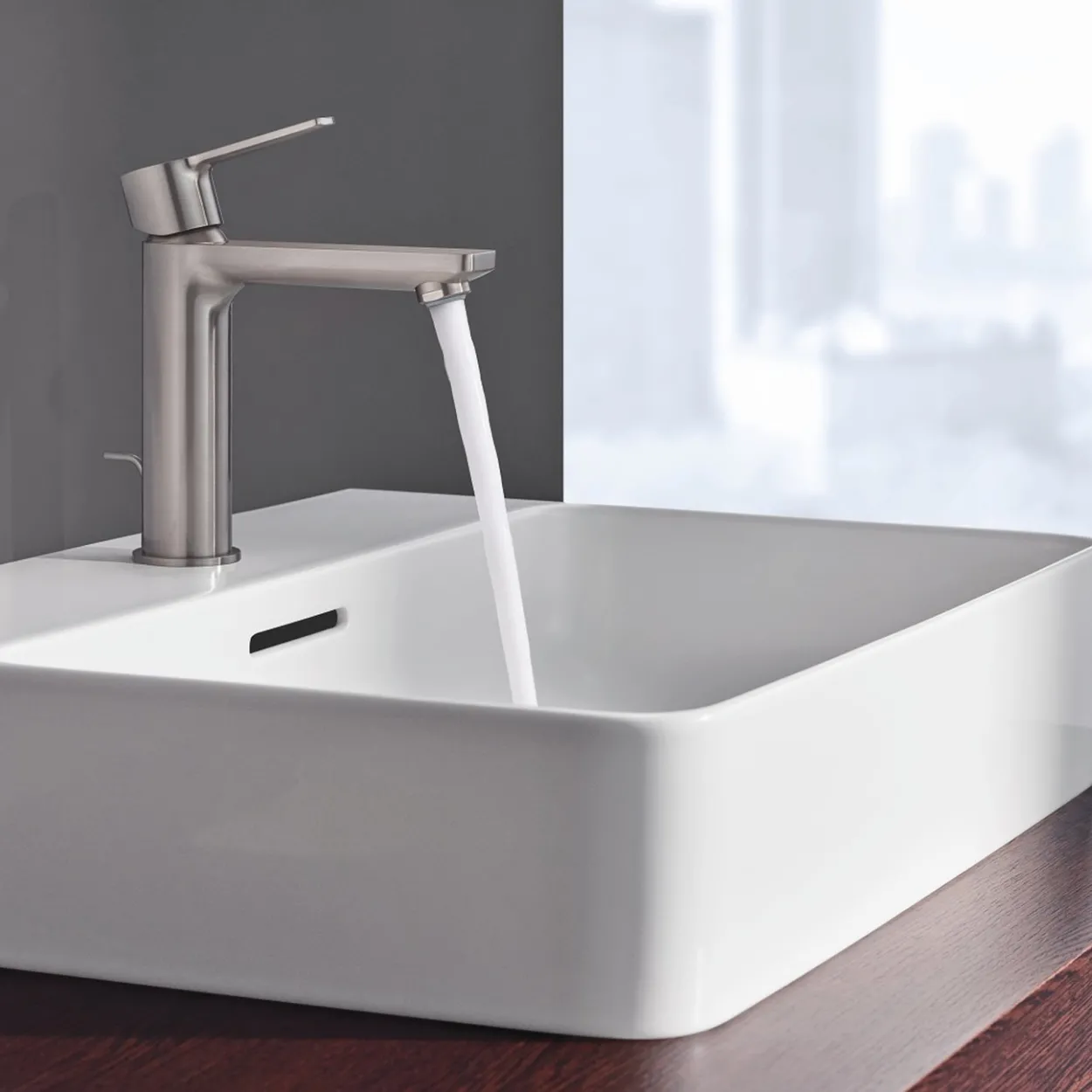 Grohe lineare servantbatteri m/oppløftsventil supersteel