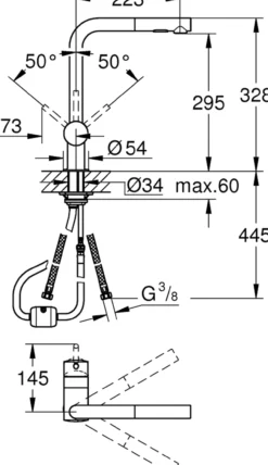 Grohe minta kjøkkenarmatur m/uttrekkbar l-tut børstet hard graphite