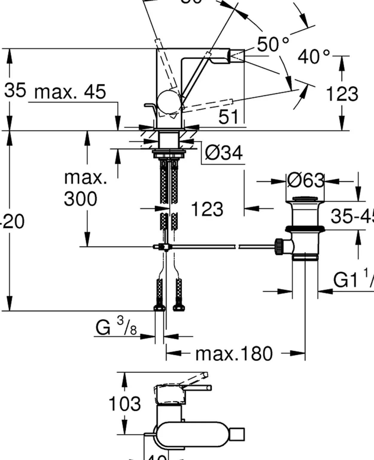 Grohe plus bidetarmatur m/oppløft supersteel