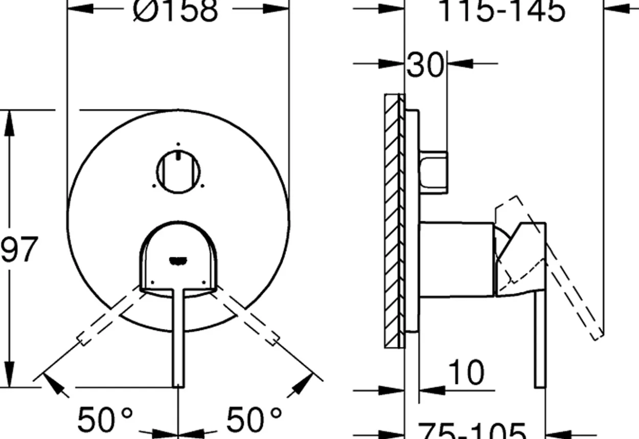 Grohe plus ettgrepsbatteri for innbygging m/3 utløp supersteel