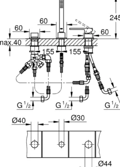Grohe plus 3-hulls kar- og dusjbatteri krom