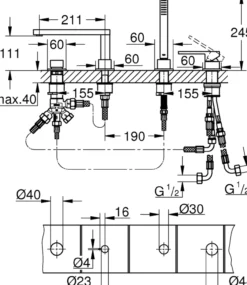 Grohe plus 4-hulls kar- og dusjbatteri børstet hard grafitt