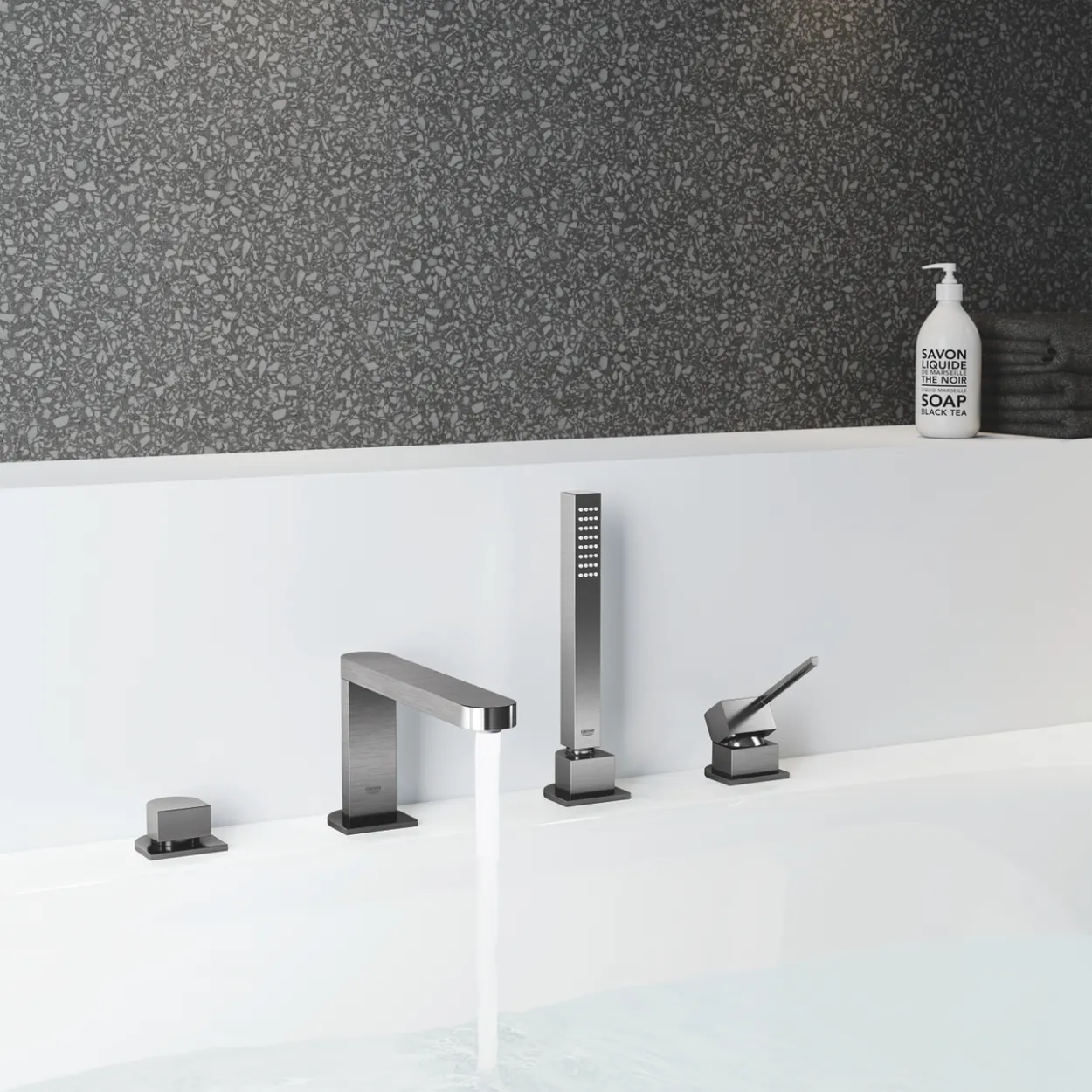 Grohe plus 4-hulls kar- og dusjbatteri børstet hard grafitt
