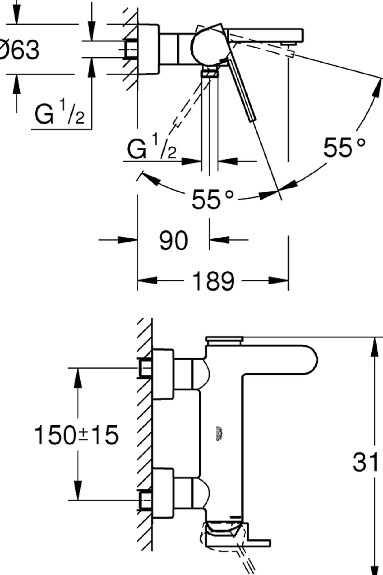 Grohe plus kar- og dusjbatteri krom