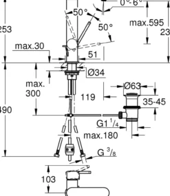 Grohe plus l servantbatteri m/uttrekkbar tut & oppløft børstet hard grafitt