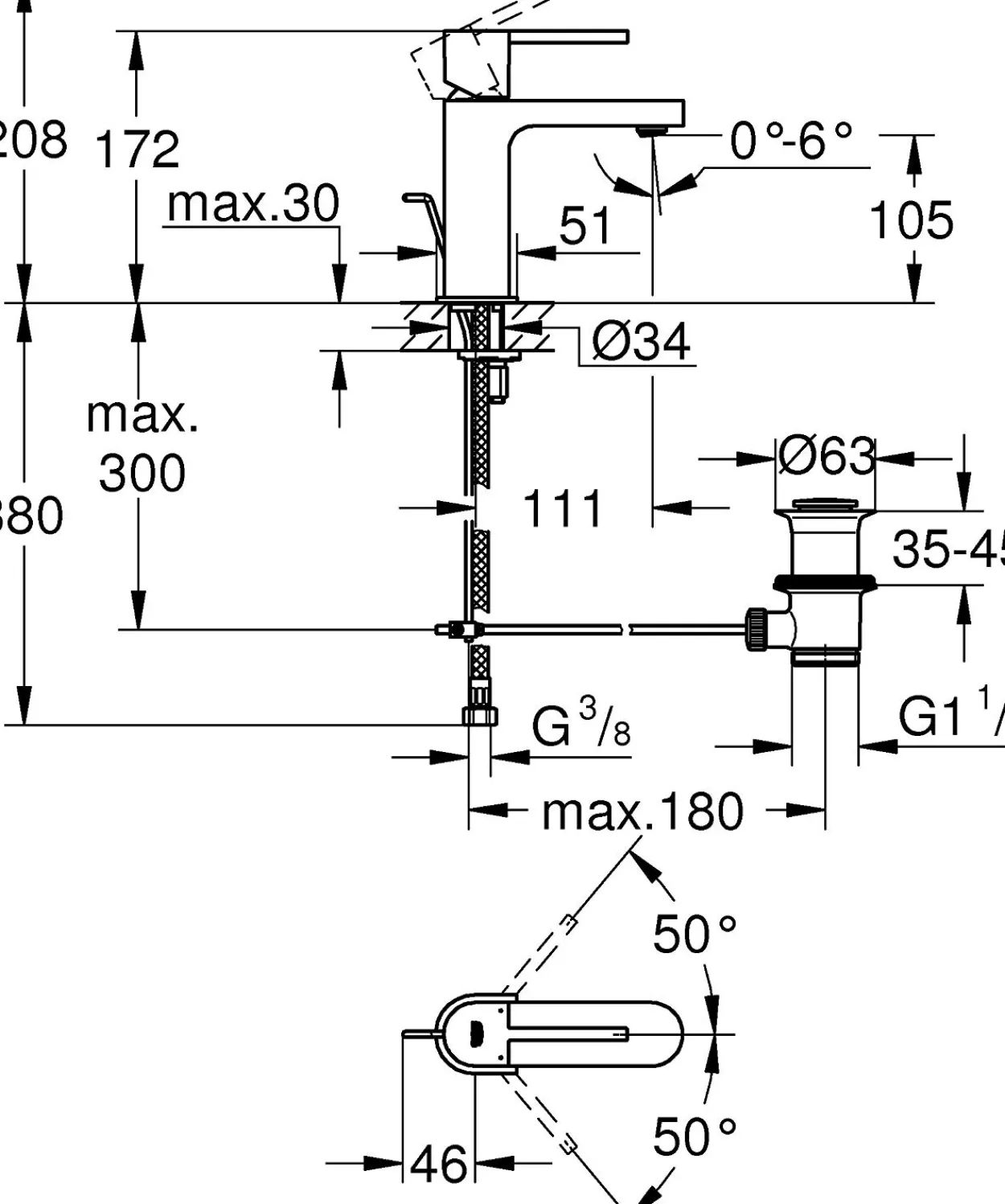Grohe plus servantbatteri small m/oppløftsventil