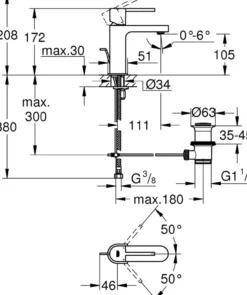 Grohe plus s servantbatteri m/oppløft supersteel
