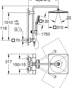 Grohe rainshower smartactive 310 dusjsystem m/termostat for veggmontering krom
