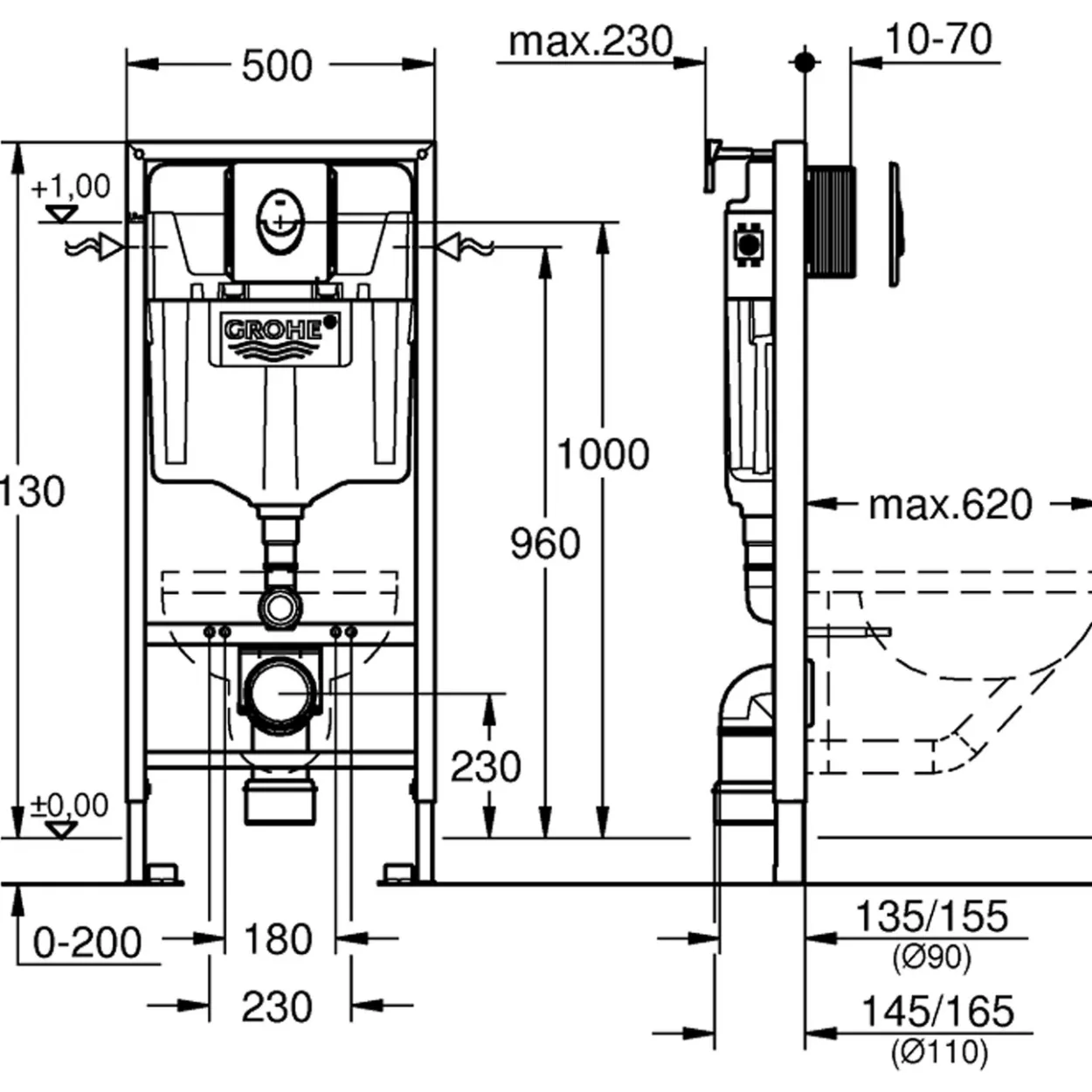 Grohe rapid sl 3-i-1 sisterne m/skate air trykknapp krom