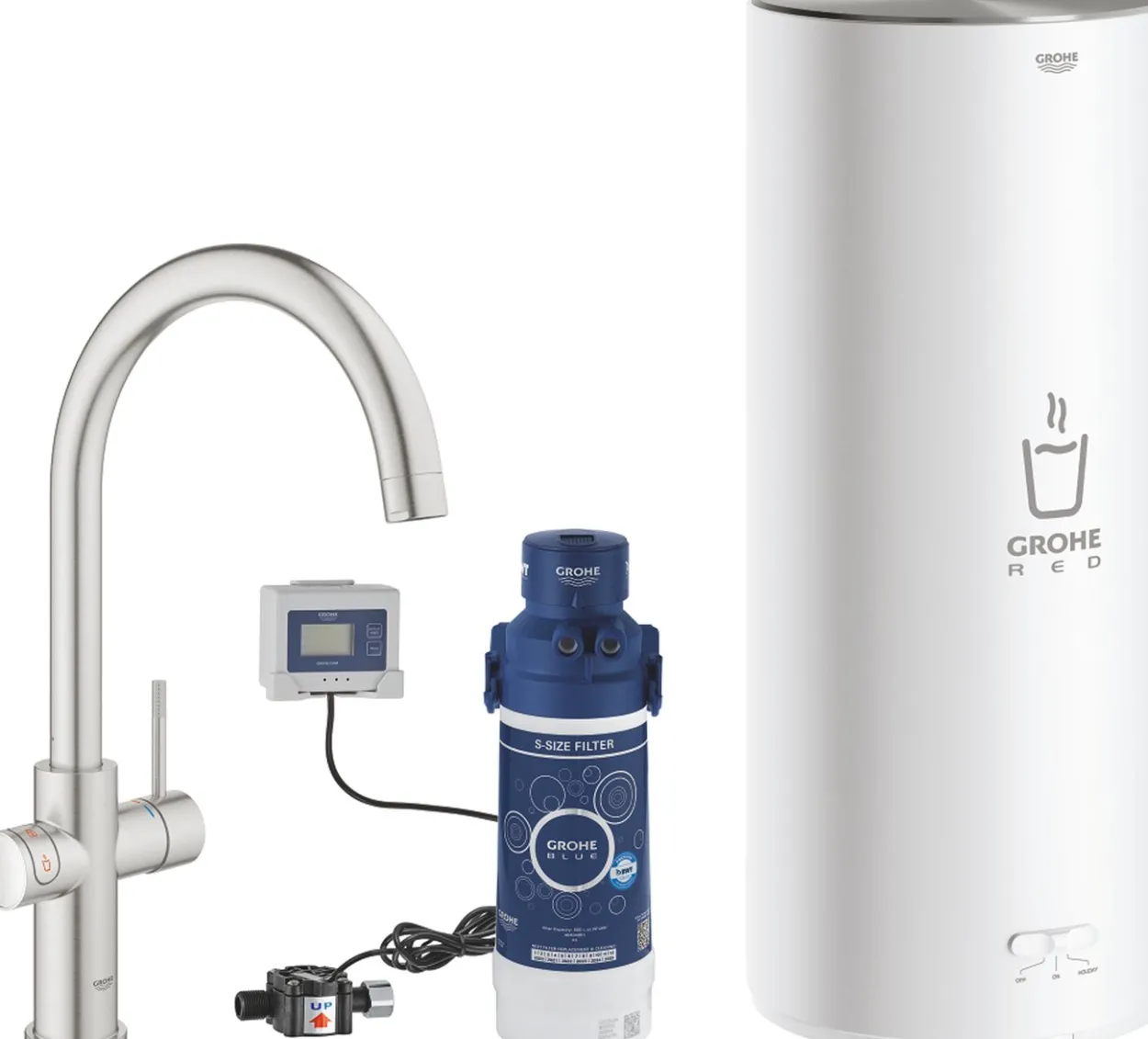Grohe red duo kjøkkenarmatur og bereder i l-størrelse supersteel