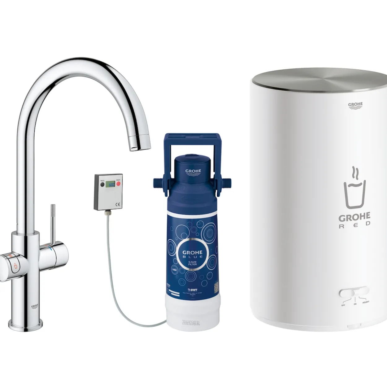 Grohe red duo touch kjøkkenkran m/4 l bereder krom