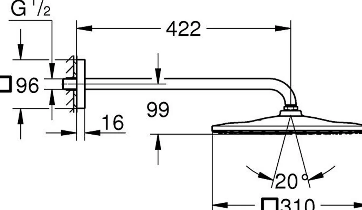 Grohe rsh 310 mono cube hodedusj m/dusjarm 422mm 7,5l børstet warm sunset