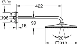 Grohe rsh 310 mono cube hodedusj m/dusjarm 422m 19l krom