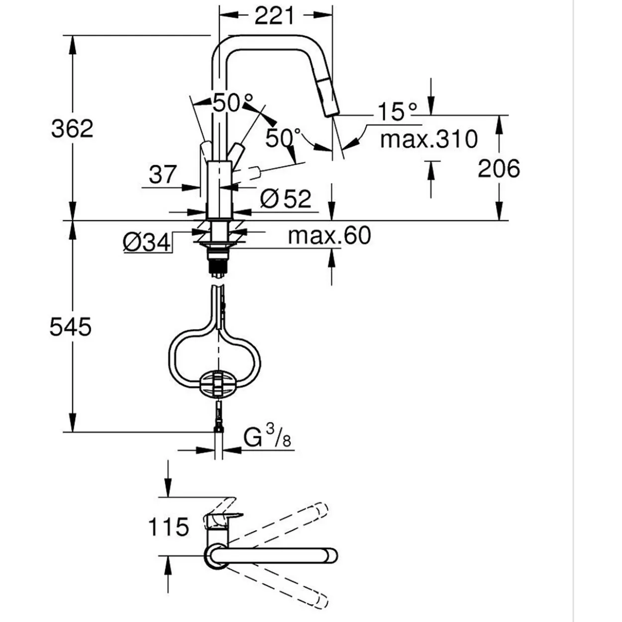 Grohe start kjøkkenarmatur m/uttrekkbar u-tut dual spray supersteel