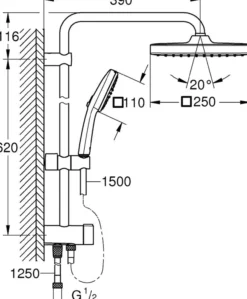Grohe vitalio comfort 250 flex regndusj m/omskifter krom