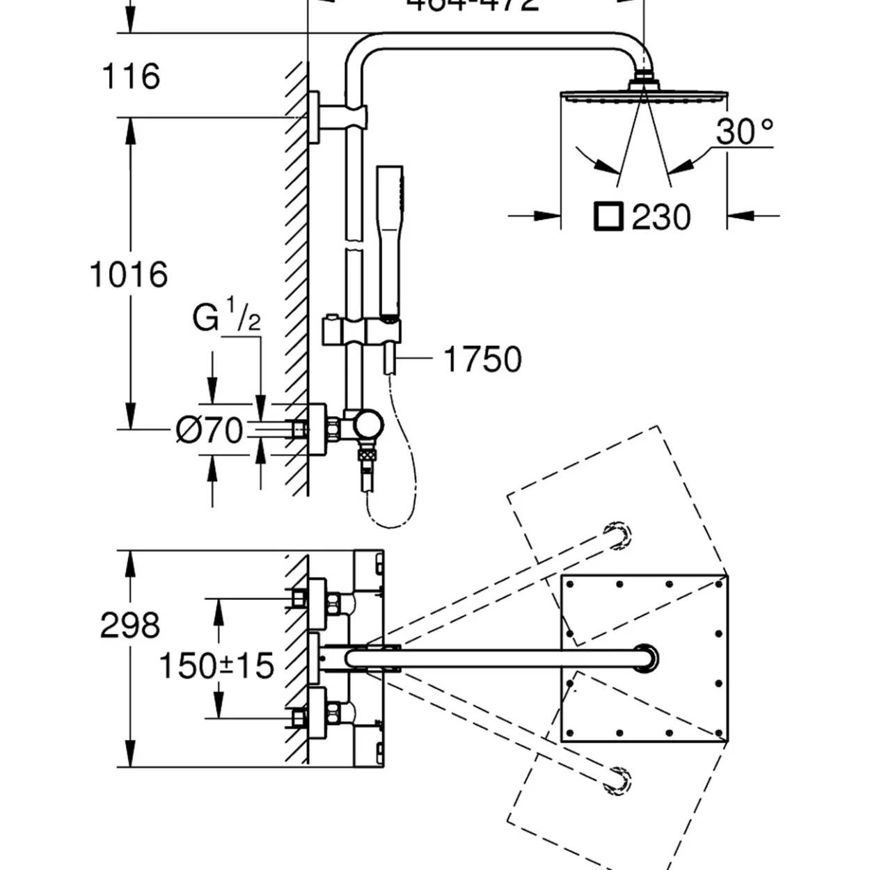 Grohe vitalio joy xxl 230 dusjsystem term.
