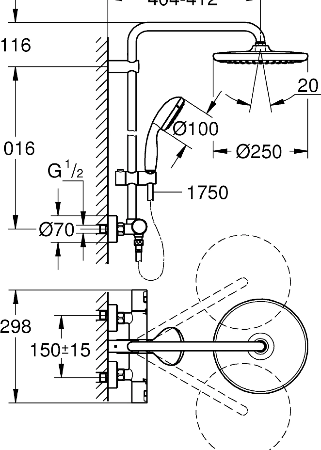 Grohe vitalio start 250 dusjsystem round sort/24