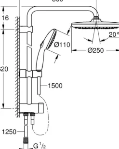 Grohe vitalio start 250 dusjsystem m/omskifter 7,5l matt sort