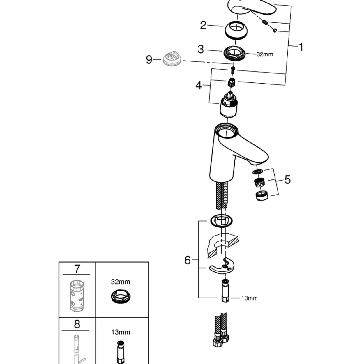 Grohe wave servantbatteri small krom