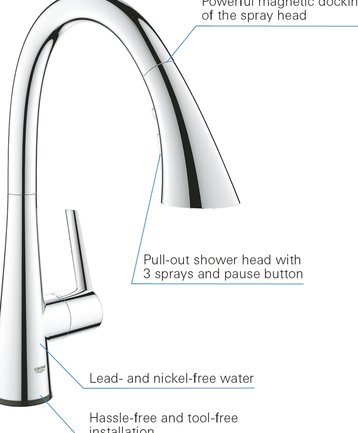 Grohe zedra touch 6v elektronisk kjøkkenarmatur m/uttrekkbar tut krom