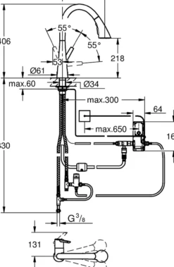 Grohe zedra touch 6v elektronisk kjøkkenarmatur m/uttrekkbar tut krom