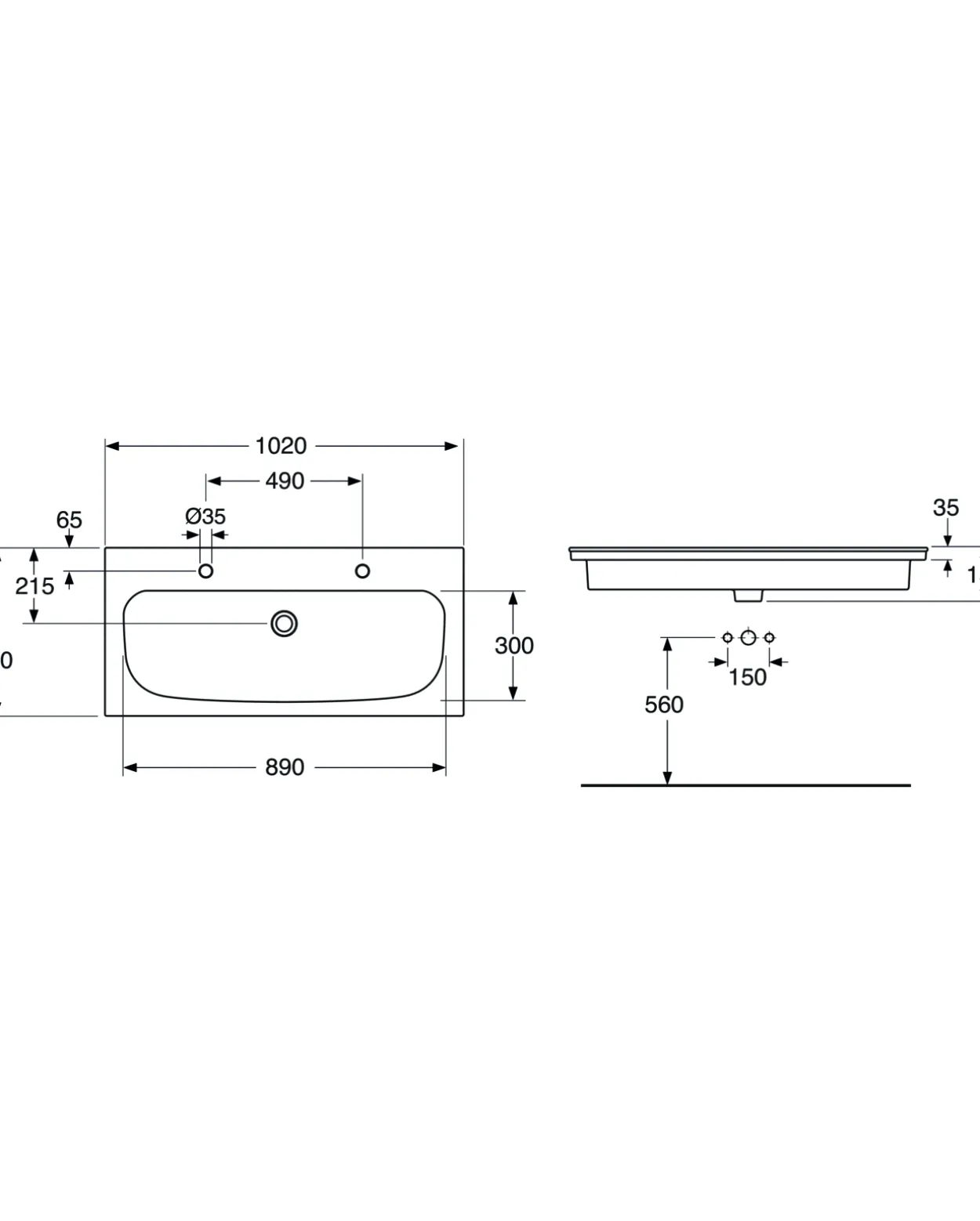 Gustavsberg artic servant 100 cm med 2 armaturhull