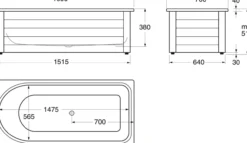 Gustavsberg 1607 badekar u/front og bensett 1600x700 hvit