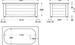 Gustavsberg 1300 badekar u/frontstativ m/antiskli, 1300x700
