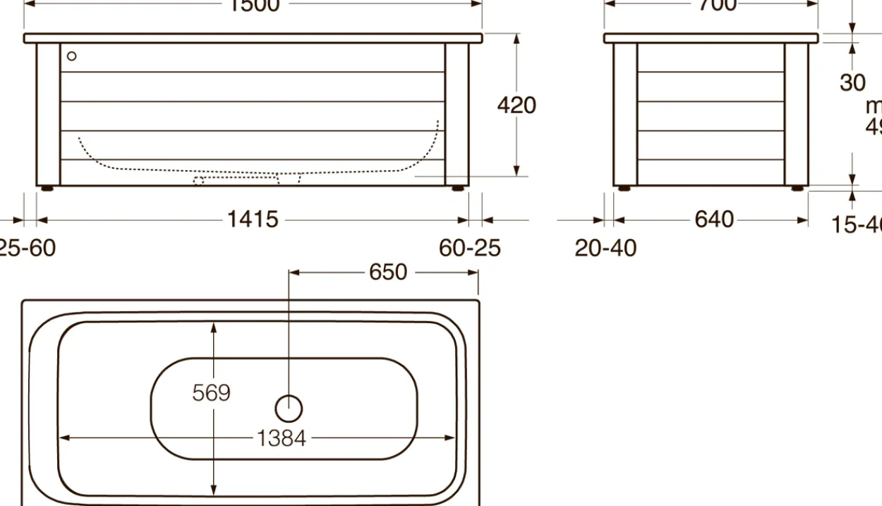 Gustavsberg 7415 helfrontstativ, 1500x700 hvit