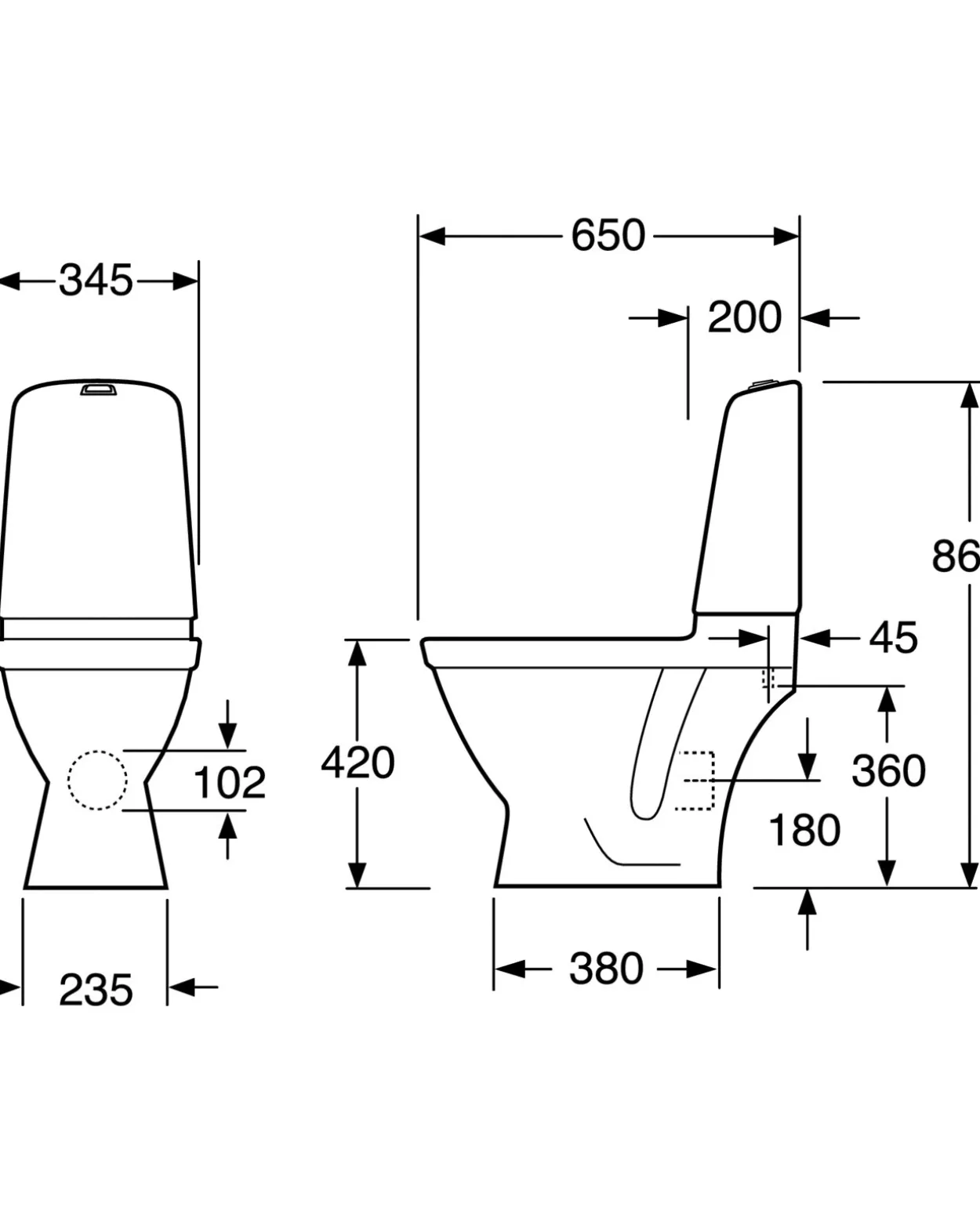 Gustavsberg nautic 1510 4l hygienic flush skjult p-lås c+ toalett, uten sete