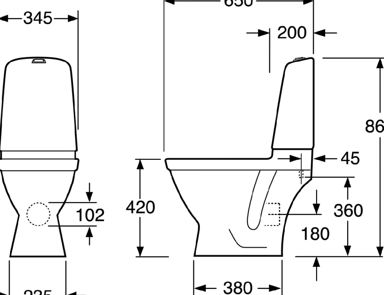Gustavsberg nautic 1510 4l hygienic flush skjult p-lås c+ toalett, uten sete
