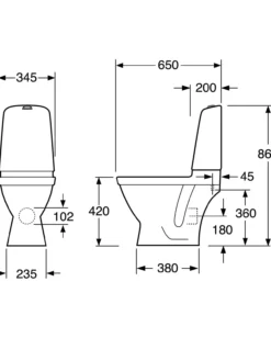 Gustavsberg nautic 1510 2/4l hygienic flush skjult p-lås c+ toalett, uten sete