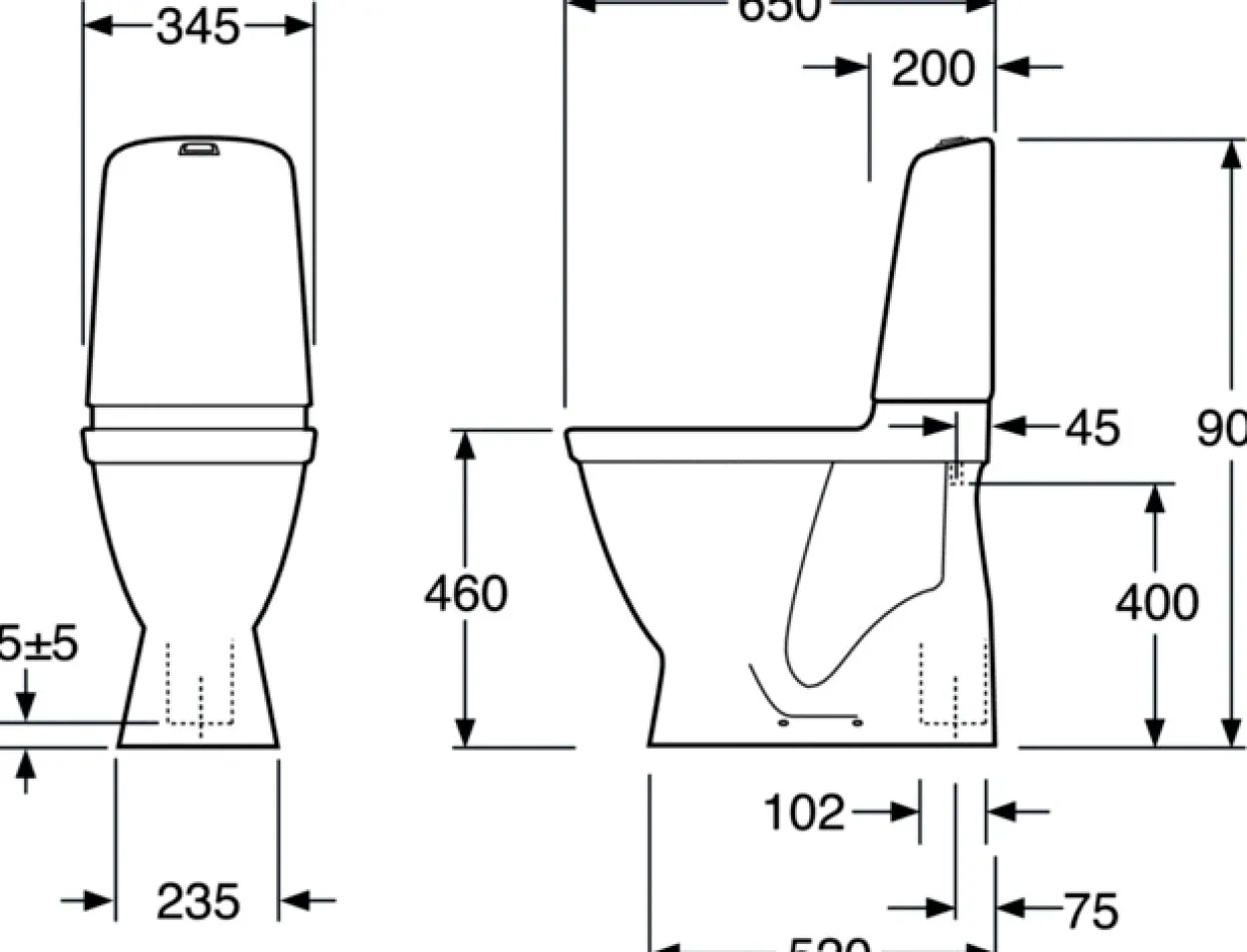 Gustavsberg nautic 1546 m/skjult s-lås & hygienic flush, høy modell