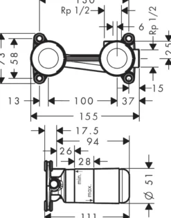 Hansgrohe axor innbyggingsdel for 2-hulls servantarmatur