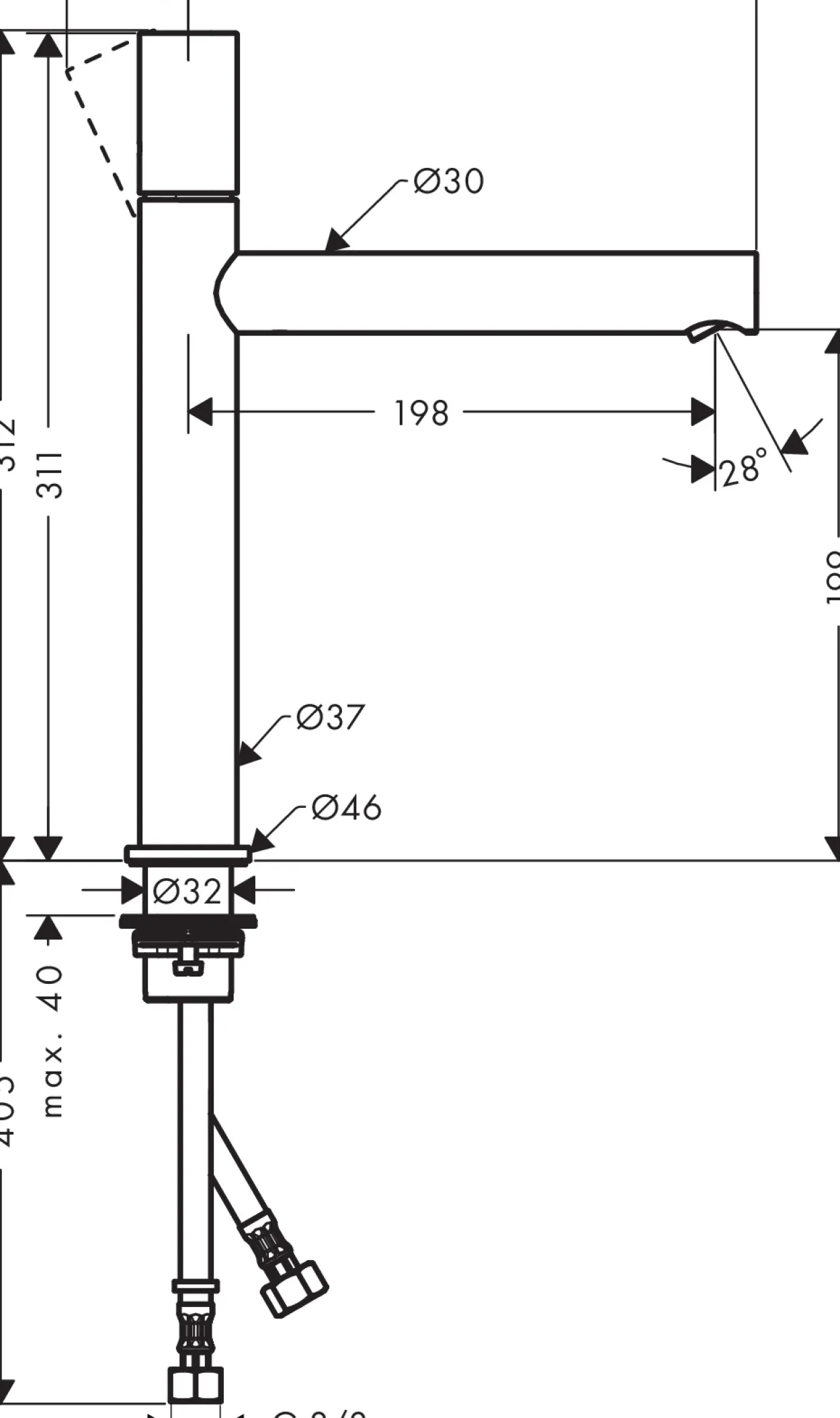 Hansgrohe axor uno 200 servantarmatur zero-grep krom
