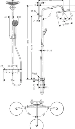 Hansgrohe croma 220 1jet dusjsett m/termostat