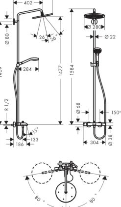 Hansgrohe croma select s 280 1jet dusjsett m/kartermostat