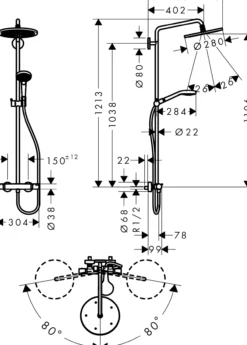 Hansgrohe croma select s 280 1jet dusjsett m/termostat