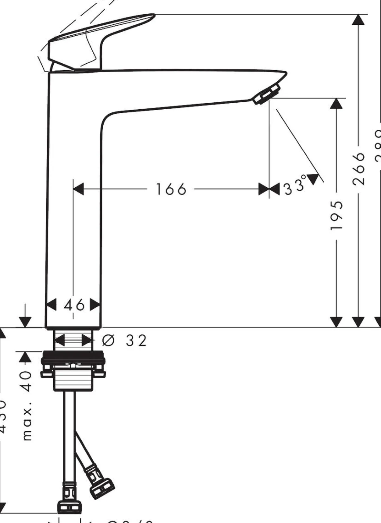 Hansgrohe logis 190 highriser servantarmatur u/bunnventil